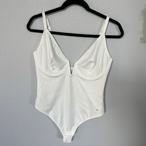 Sculpting White V-Notch Bodysuit Top